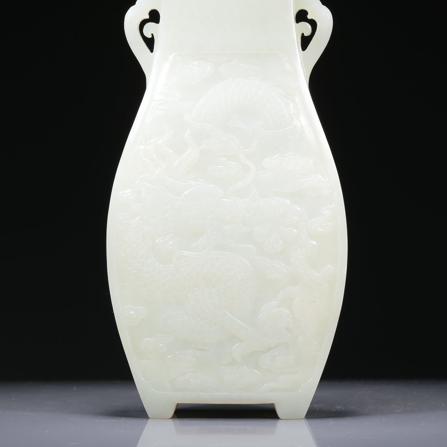 An Exquisite White Jade 'Dragon& Auspicious Cloud' Vase With Poem Inscriptions