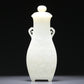 An Exquisite White Jade 'Dragon& Auspicious Cloud' Vase With Poem Inscriptions