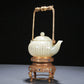 A Precious White Jade 'Poem' Teapot With A Gilt-Bronze 'Dragon' Handle And Stand