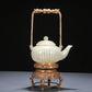 A Precious White Jade 'Poem' Teapot With A Gilt-Bronze 'Dragon' Handle And Stand