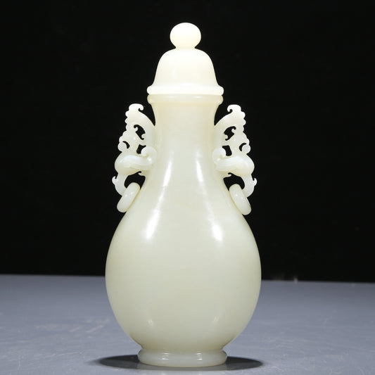 A Precious White Jade Phoenix-Handled Vase