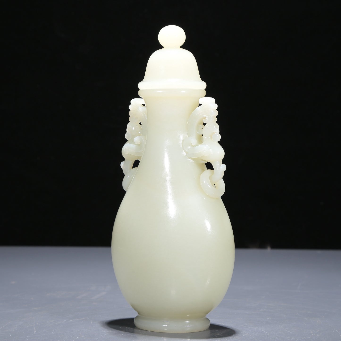 A Precious White Jade Phoenix-Handled Vase