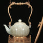 A Precious White Jade 'Poem' Teapot With A Gilt-Bronze 'Dragon' Handle And Stand