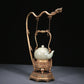 A Precious White Jade 'Poem' Teapot With A Gilt-Bronze 'Dragon' Handle And Stand