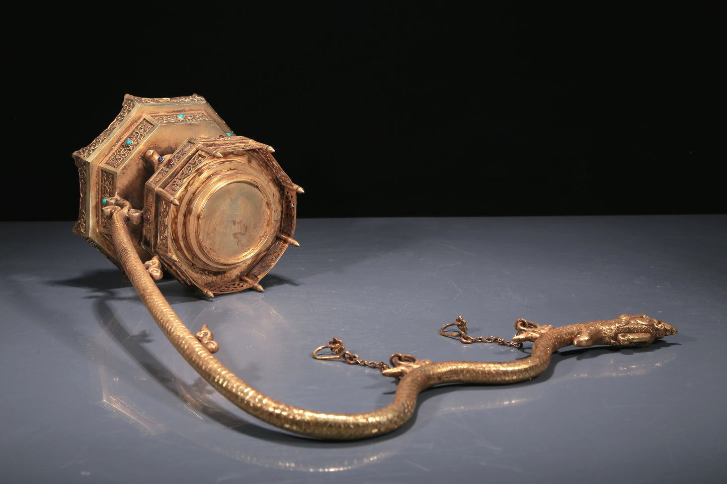 A Precious White Jade 'Poem' Teapot With A Gilt-Bronze 'Dragon' Handle And Stand