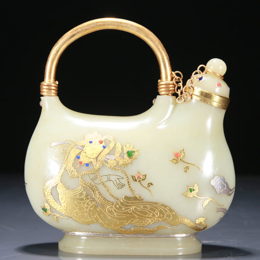 A Superb White Jade Gold-Mounted 'Immortal' Ewer