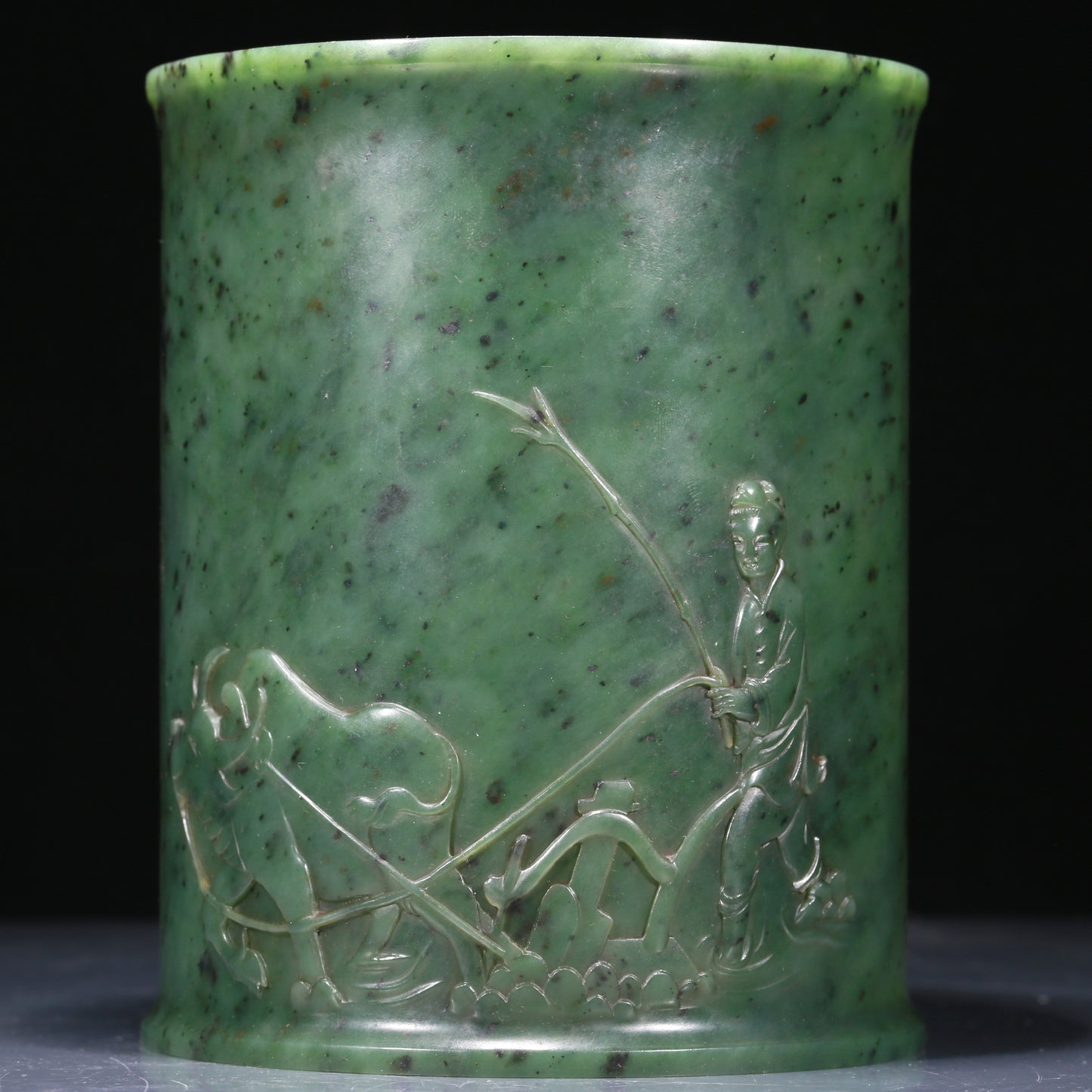 An Exquisite Jasper 'Herding' Brush Pot With Poem Inscriptions