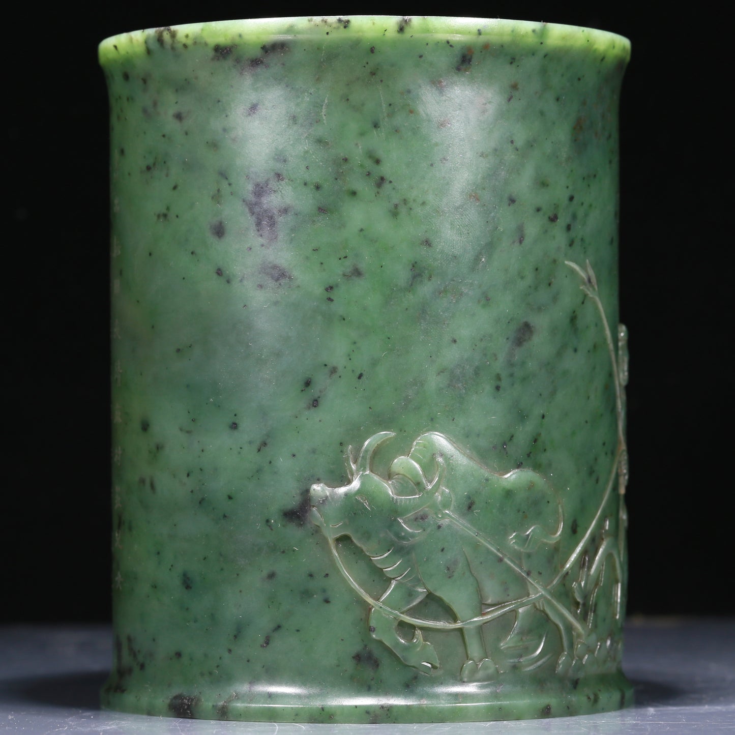 An Exquisite Jasper 'Herding' Brush Pot With Poem Inscriptions