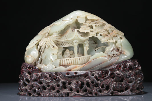 An Elaborate White Jade 'Landscape& Figure' Decoration