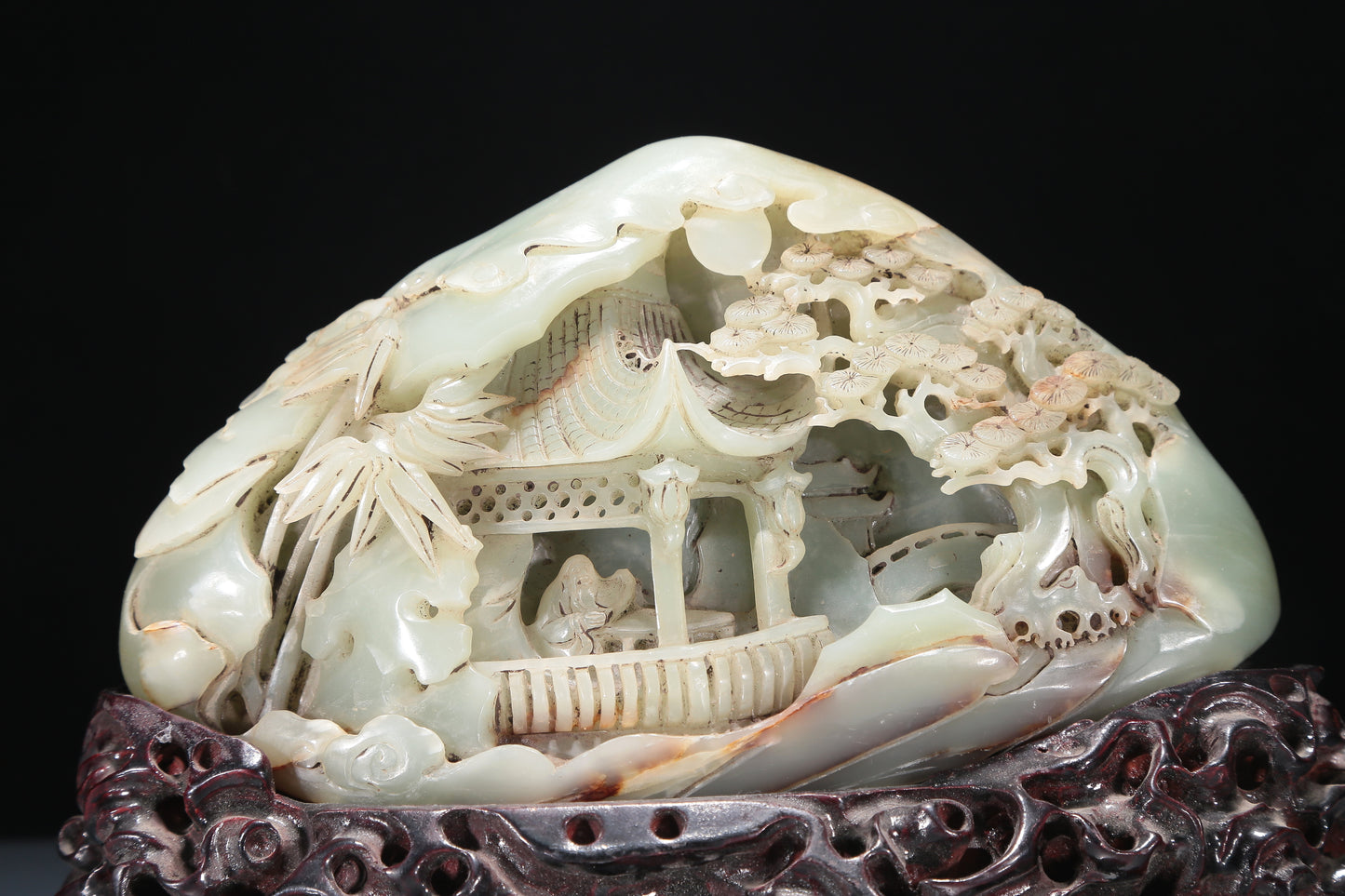 An Elaborate White Jade 'Landscape& Figure' Decoration