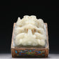 A Marvelous White Jade Gold-Mounted Blueing 'Dragon' Seal With A Gilt-Bronze 'Scrolling Lotus& Dragon' Handle And Stand