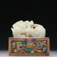 A Marvelous White Jade Gold-Mounted Blueing 'Dragon' Seal With A Gilt-Bronze 'Scrolling Lotus& Dragon' Handle And Stand