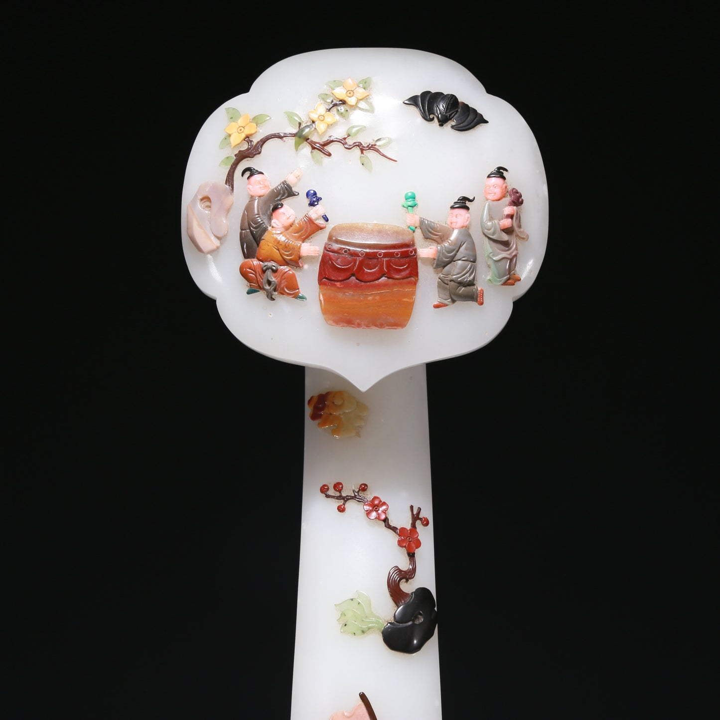 A Marvelous White Jade Gem-Inlaid 'Figure' Ruyi Scepter With Poem Inscriptions