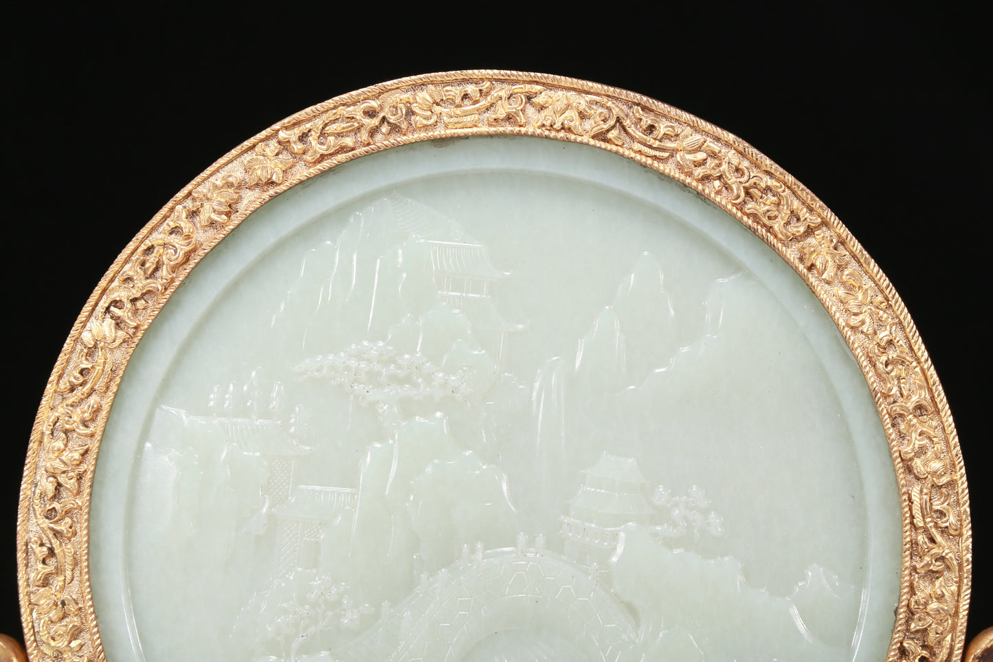 A Fabulous Cloisonne White Jade-Inlaid 'Landscape' Table Screen With Imperial Poem Inscriptions From Qianlong Period