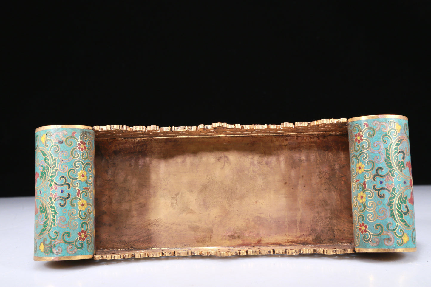 A Fabulous Cloisonne White Jade-Inlaid 'Landscape' Table Screen With Imperial Poem Inscriptions From Qianlong Period