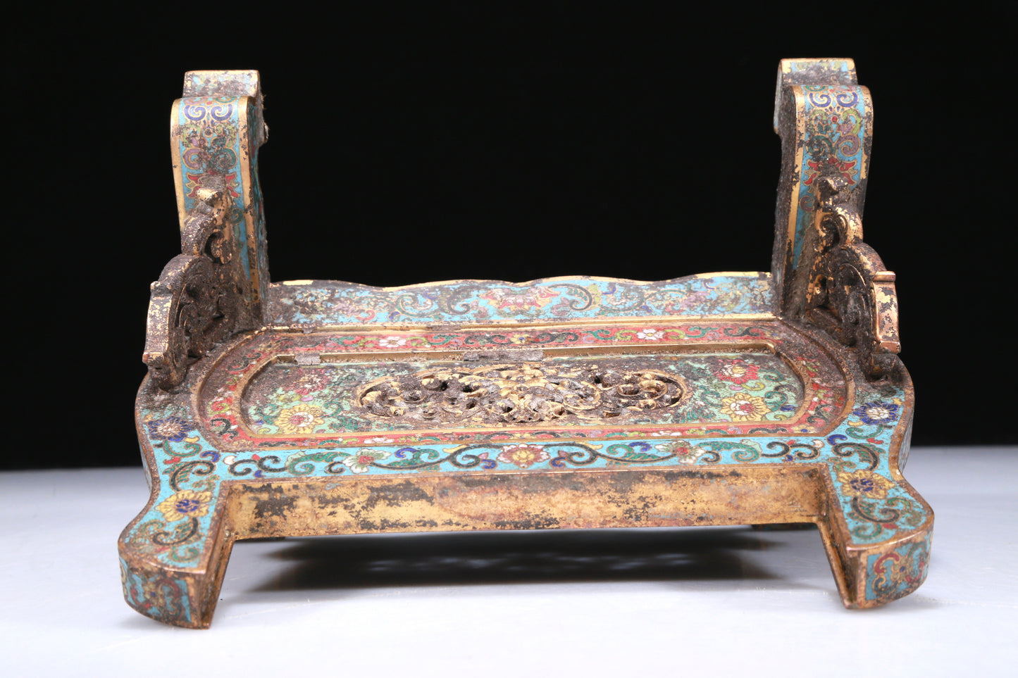 A Fabulous Cloisonne White Jade-Inlaid 'Figure' Table Screen With Imperial Poem Inscriptions From Qianlong Period