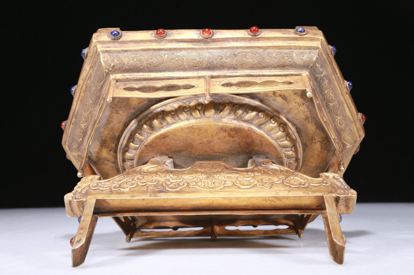 A Fabulous Gilt-Bronze White Jade-Inlaid 'Landscape' Table Screen With Poem Inscriptions