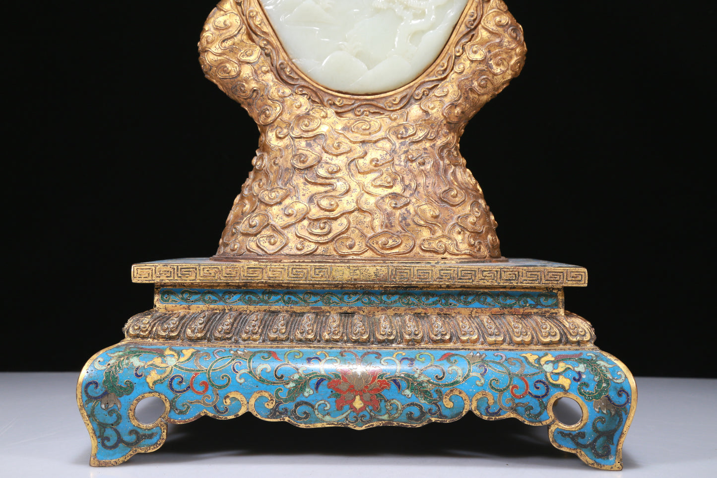 A Fabulous Cloisonne White Jade-Inlaid 'Landscape& Figure' Table Screen