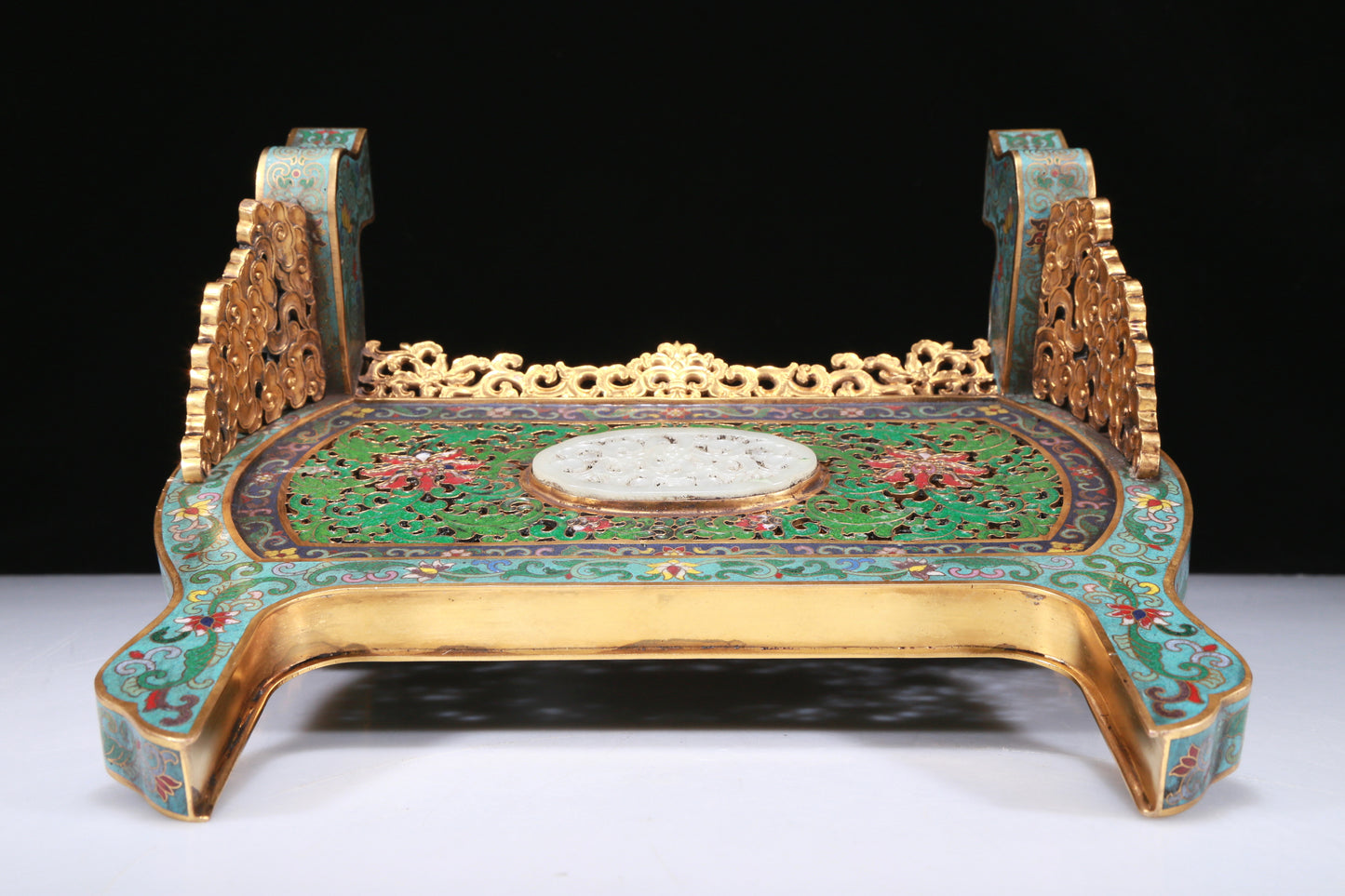 A Fabulous Imperial Cloisonne White Jade-Inlaid 'Landscape& Figure' Table Screen With Poem Inscriptions