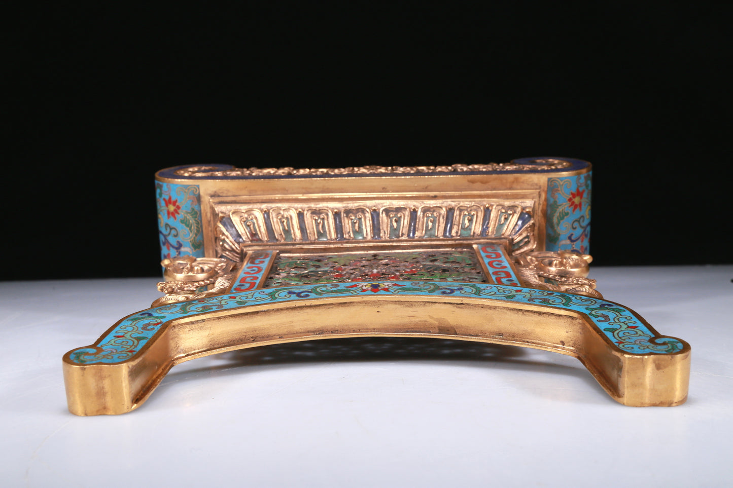 An Exquisite Imperial Cloisonne White Jade-Inlaid 'Dragon& Auspicious Cloud' Table Screen With Poem Inscriptions