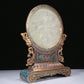 An Exquisite Imperial Cloisonne White Jade-Inlaid 'Dragon& Auspicious Cloud' Table Screen With Poem Inscriptions