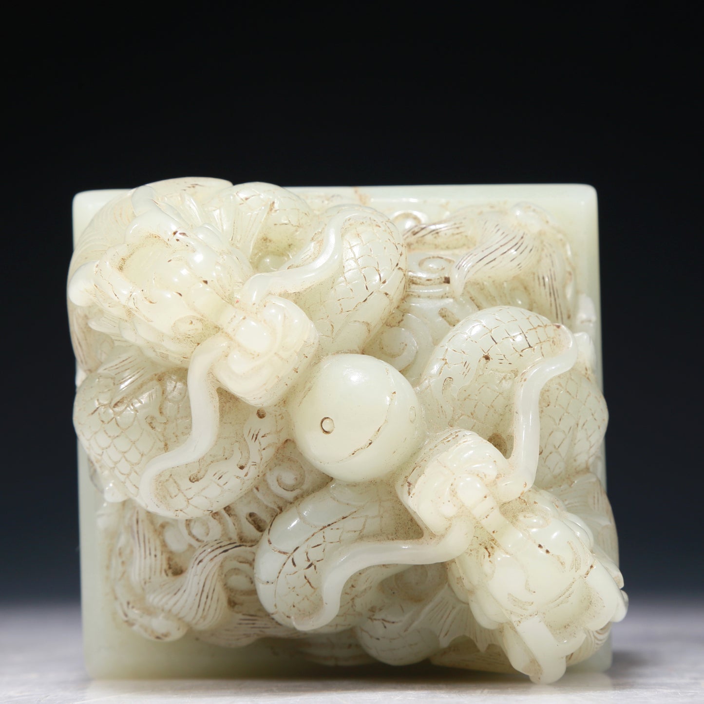 A Marvelous White Jade 'Dragon' Seal With Poem Inscriptions