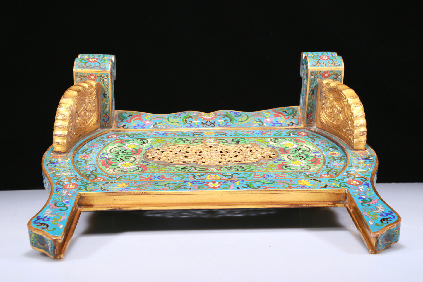 An Exquisite Cloisonne White Jade-Inlaid 'Figure' Table Screen With Imperial Poem Inscriptions From Qianlong Period