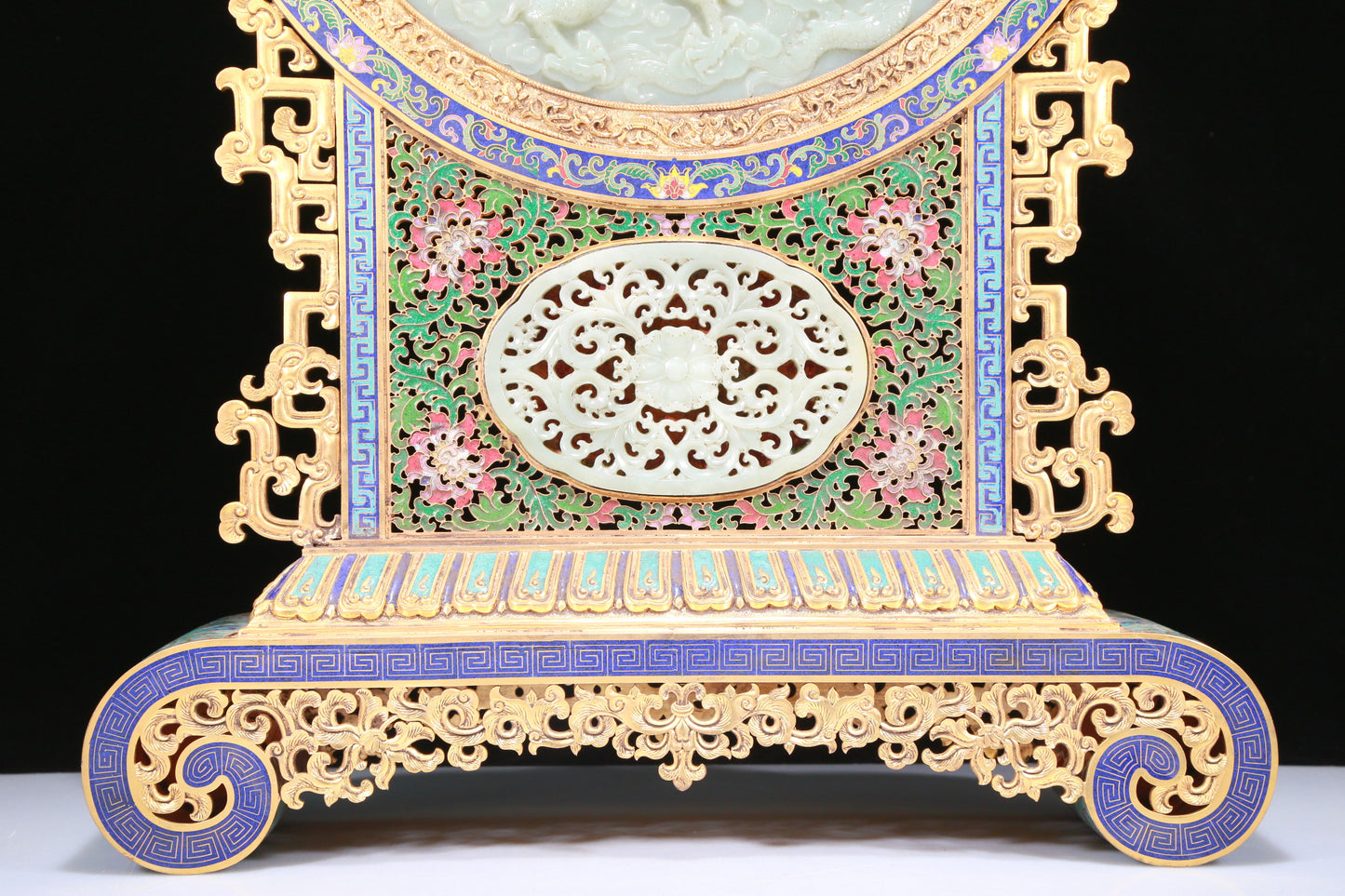 An Exquisite Cloisonne White Jade-Inlaid 'Dragon& Auspicious Cloud' Table Screen With Poem Inscriptions