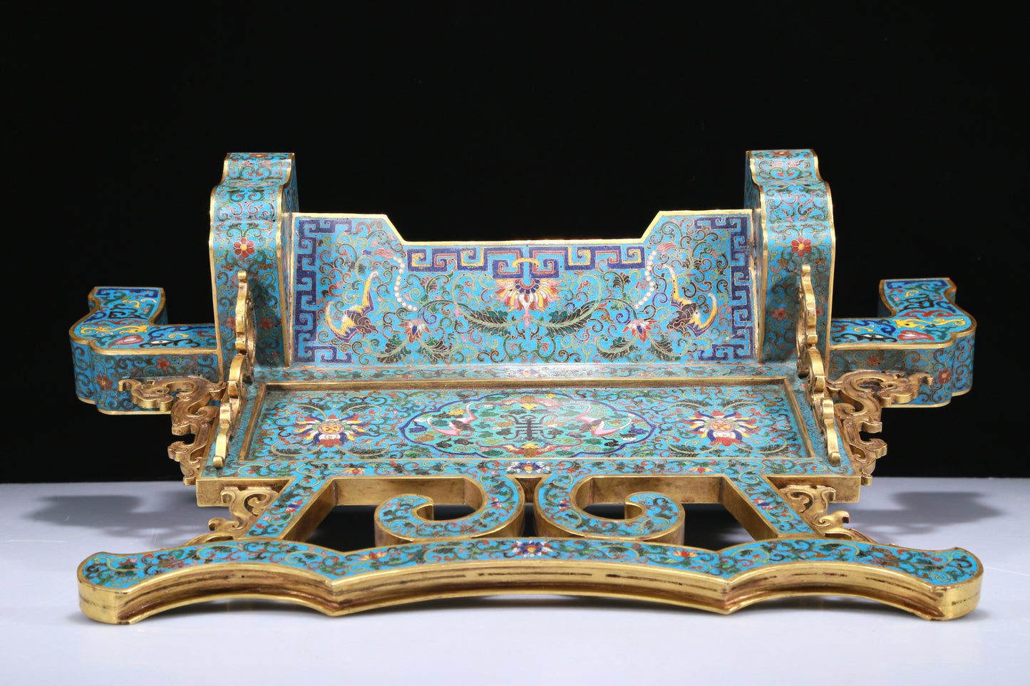 An Exquisite Imperial Cloisonne White Jade-Inlaid 'The Eight Immortals Crossing The Ocean' Table Screen With Imperial Poem Inscriptions From Qianlong Period