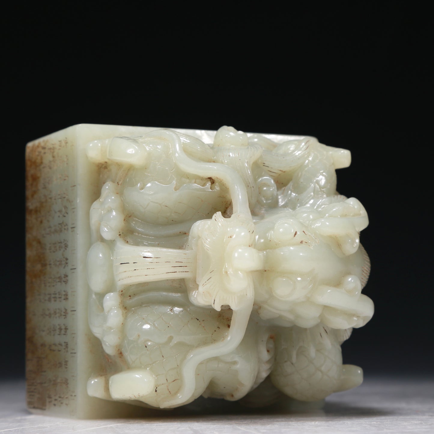 A Marvelous White Jade 'Dragon' Seal With Poem Inscriptions