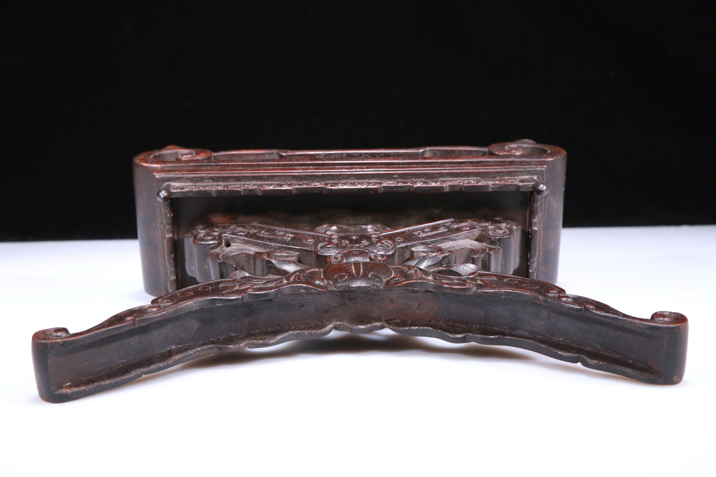 An Exquisite Zitanwood Jasper-Inlaid 'Dragon& Auspicious Cloud' Table Screen With Poem Inscriptions