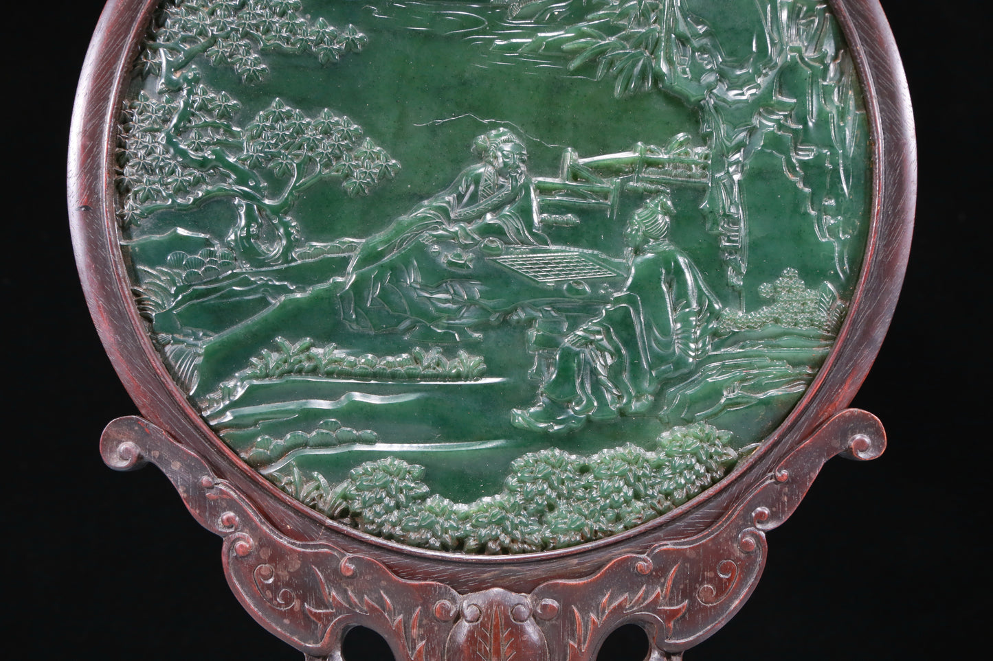 An Exquisite Zitanwood Jasper-Inlaid 'Figure& Landscape' Table Screen With Poem Inscriptions