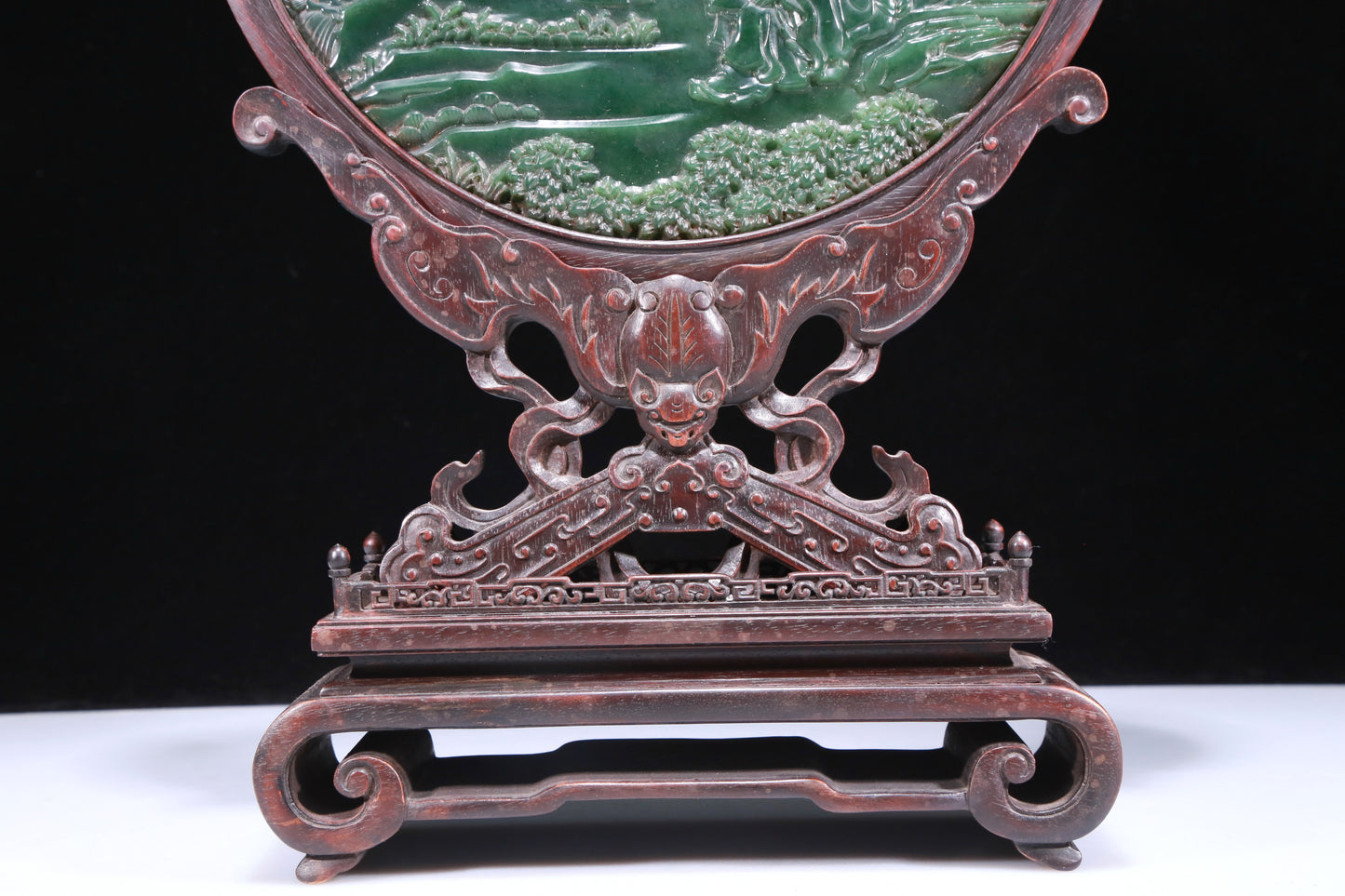 An Exquisite Zitanwood Jasper-Inlaid 'Figure& Landscape' Table Screen With Poem Inscriptions