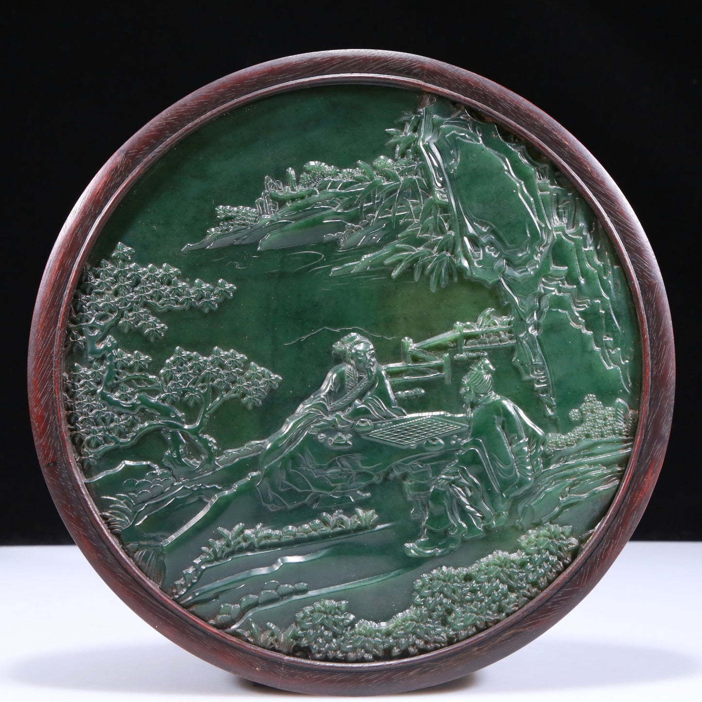 An Exquisite Zitanwood Jasper-Inlaid 'Figure& Landscape' Table Screen With Poem Inscriptions