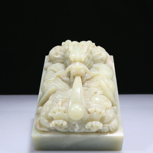 An Exquisite White Jade 'Dragon& Auspicious Cloud' Seal