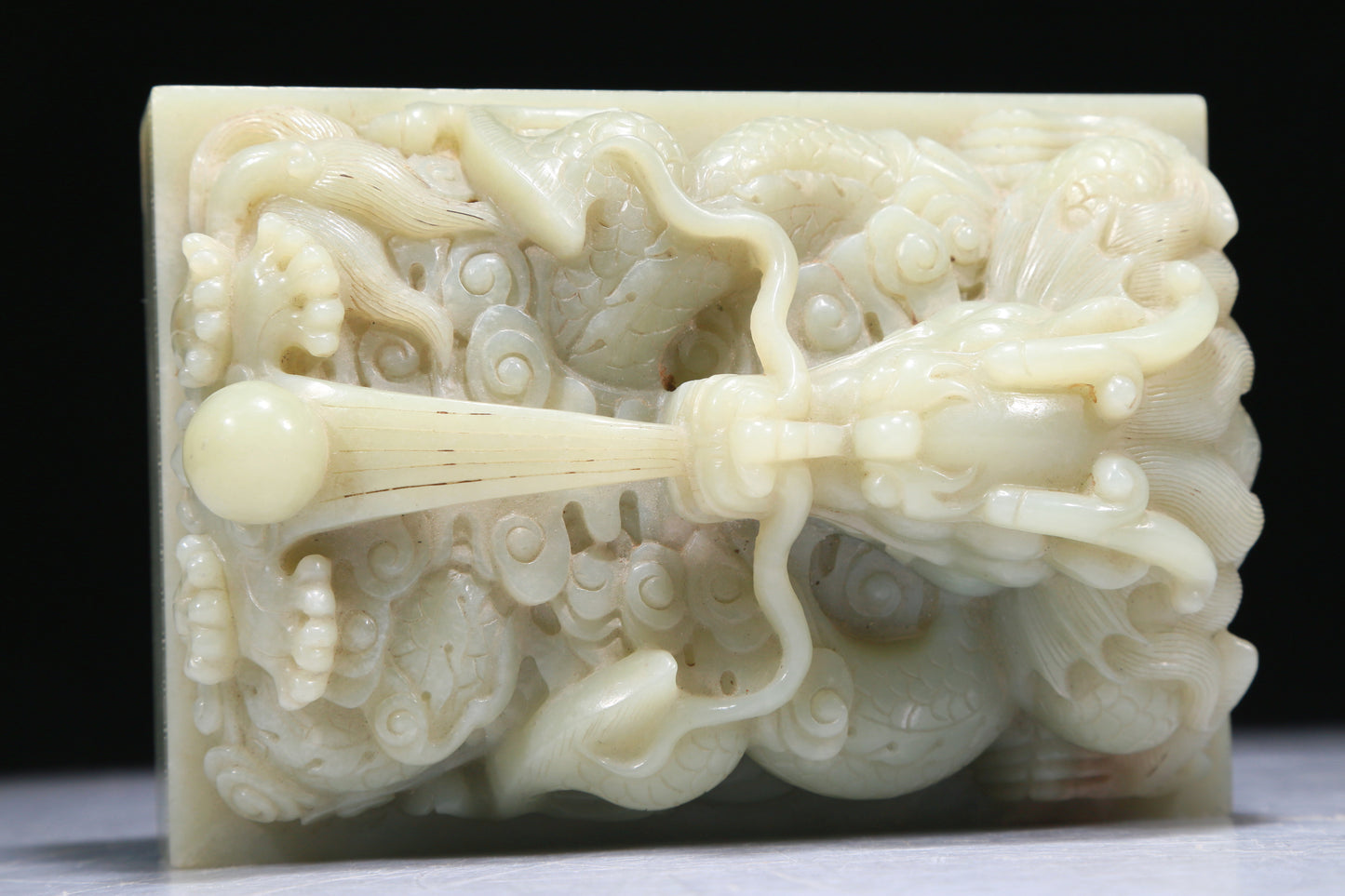 An Exquisite White Jade 'Dragon& Auspicious Cloud' Seal