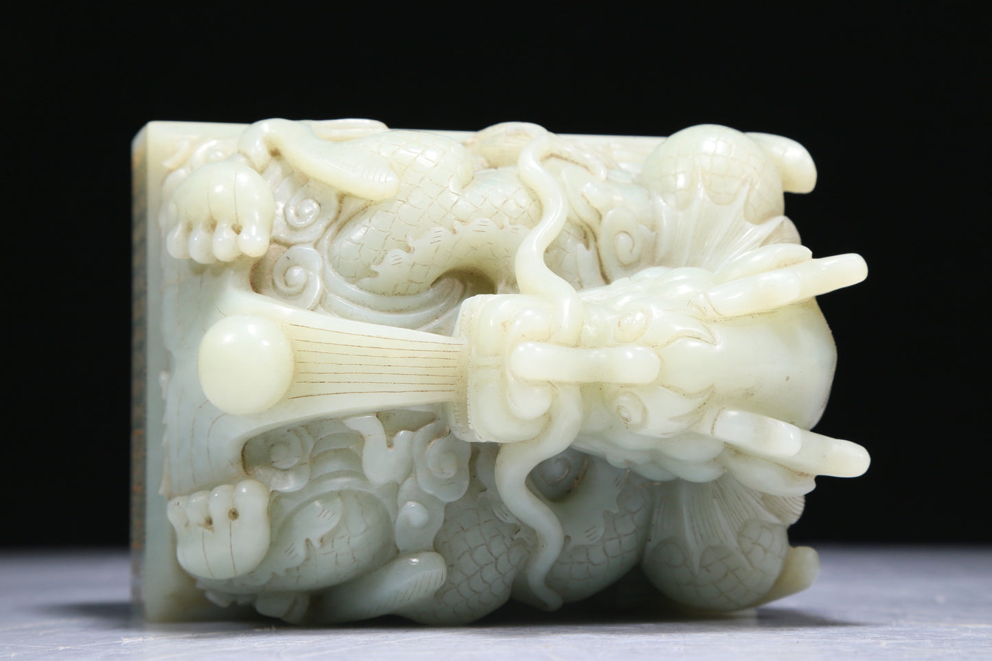 An Exquisite White Jade 'Dragon' Seal With Poem Inscriptions