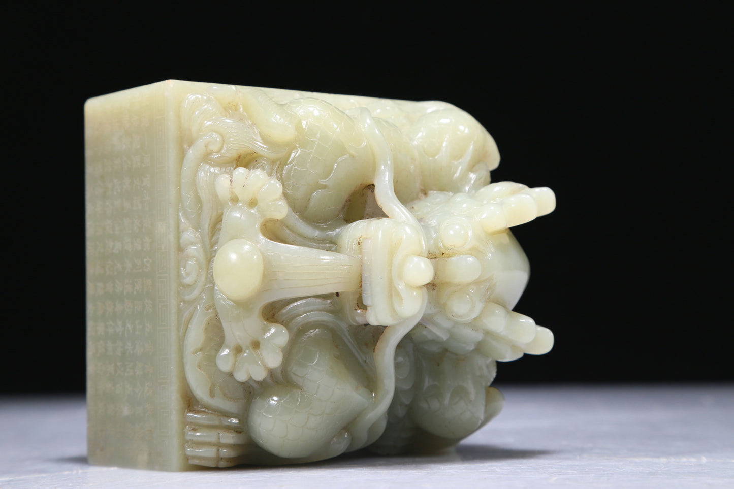 An Exquisite White Jade 'Dragon' Seal With Poem Inscriptions