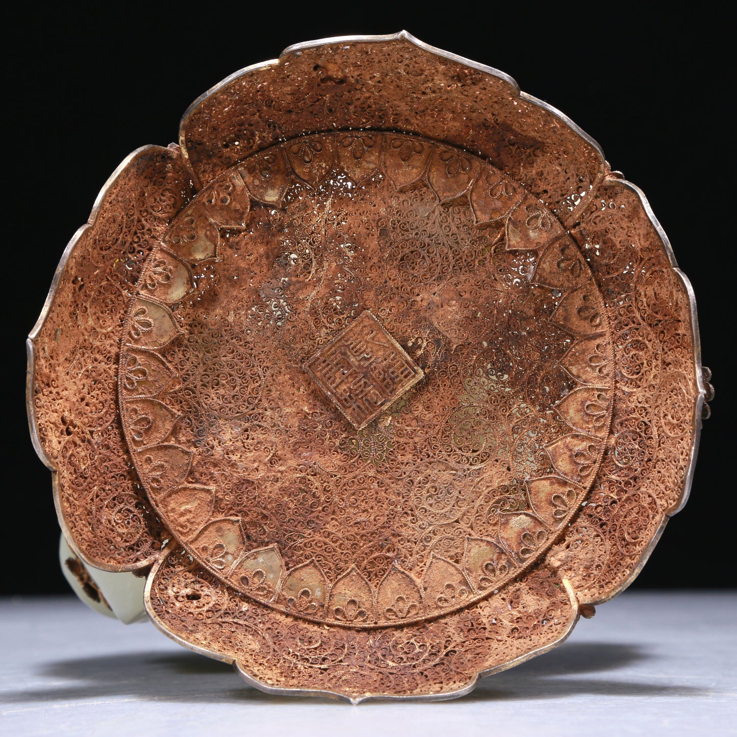 An Elaborate White Jade Gold-Mounted Blueing 'Scrolling Lotus' Censer And Cover With Zoomorphic Feet