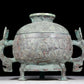 A precious bronze two-eared tripod furnace with auspicious animal patterns and a lid