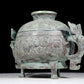 A precious bronze two-eared tripod furnace with auspicious animal patterns and a lid