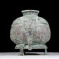 A precious bronze two-eared tripod furnace with auspicious animal patterns and a lid