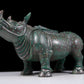 A precious bronze rhinoceros jar inlaid with gold and silver