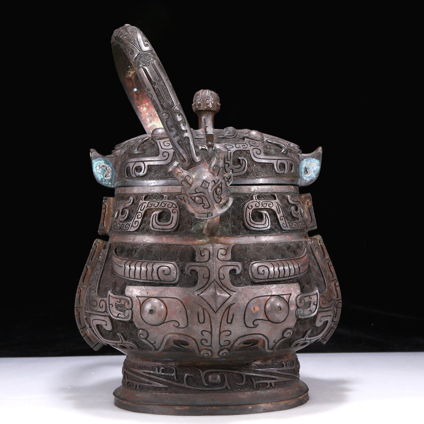 A Precious Bronze 'Animal Mask' Beast-Handled Jar With Inscriptions