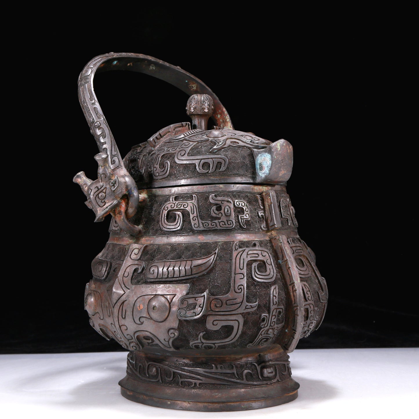 A Precious Bronze 'Animal Mask' Beast-Handled Jar With Inscriptions