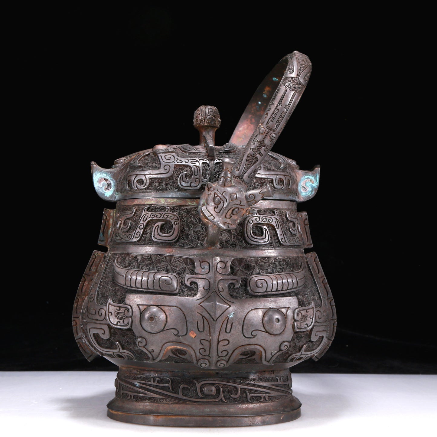 A Precious Bronze 'Animal Mask' Beast-Handled Jar With Inscriptions