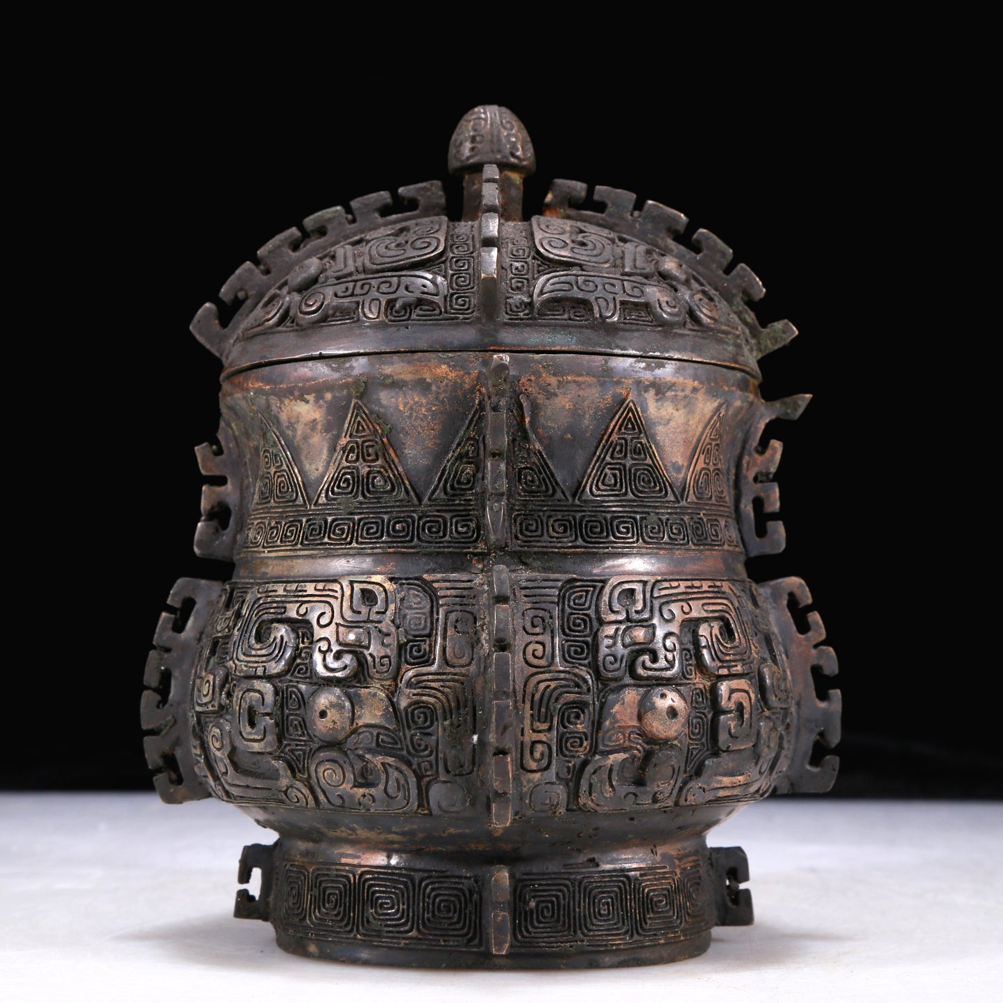 A Precious Bronze 'Animal Mask' Jar And Cover With Inscriptions