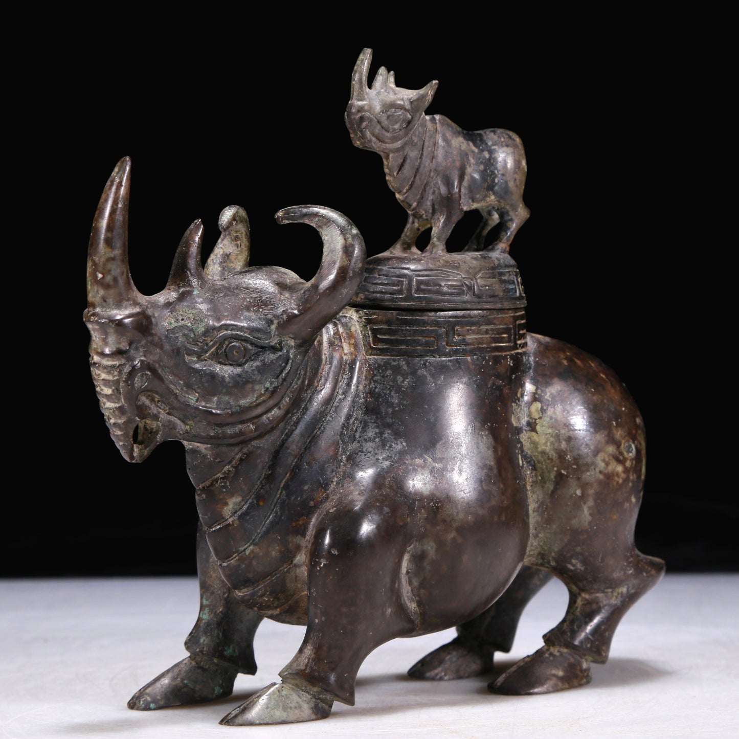 A Precious Bronze Rhinoceros-Form Jar