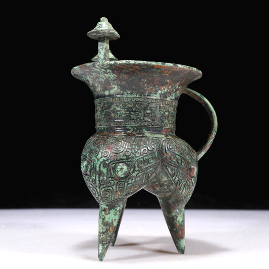 A Fantastic Bronze 'Animal Mask' Tripod Cup With Inscriptions