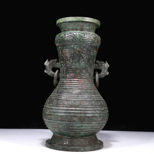 A Fantastic Bronze Beast-Handled Vase And Cover With Inscriptions